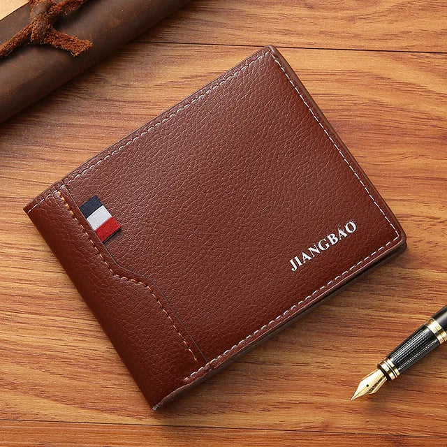 Men Short Bifold Faux Leather Wallet