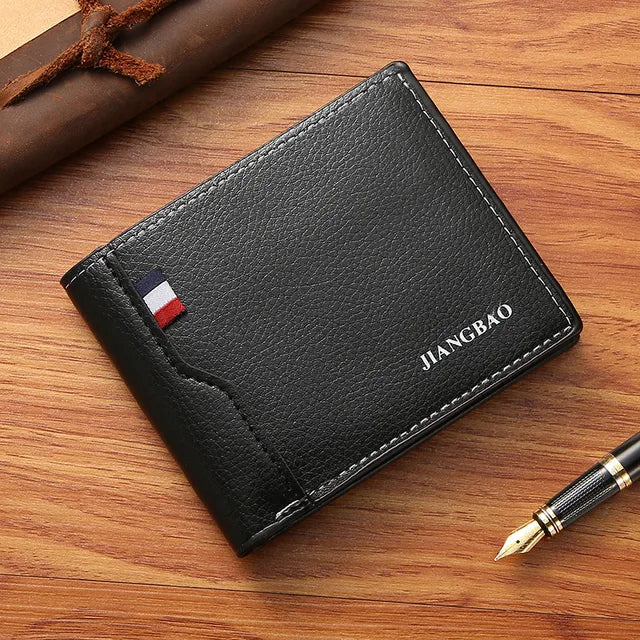 Men Short Bifold Faux Leather Wallet