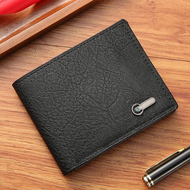 Men Short Bifold Faux Leather Wallet