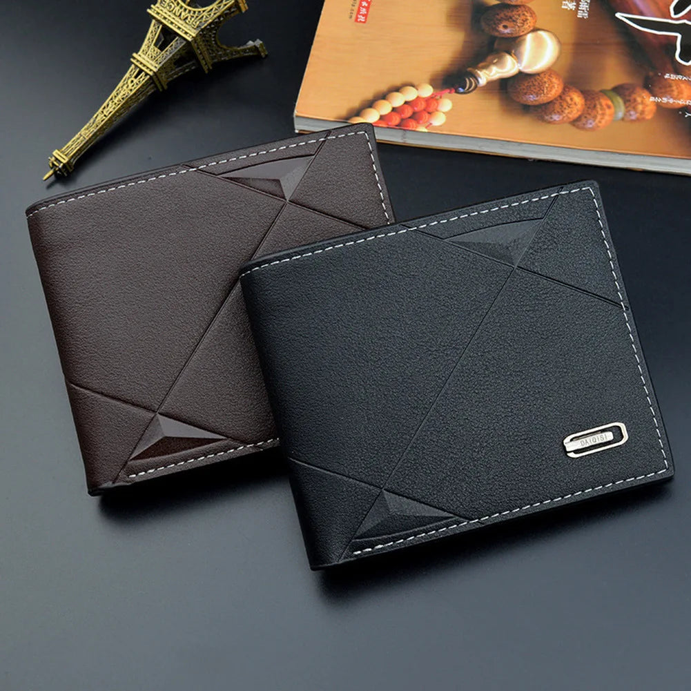 Men Short Bifold Faux Leather Wallet