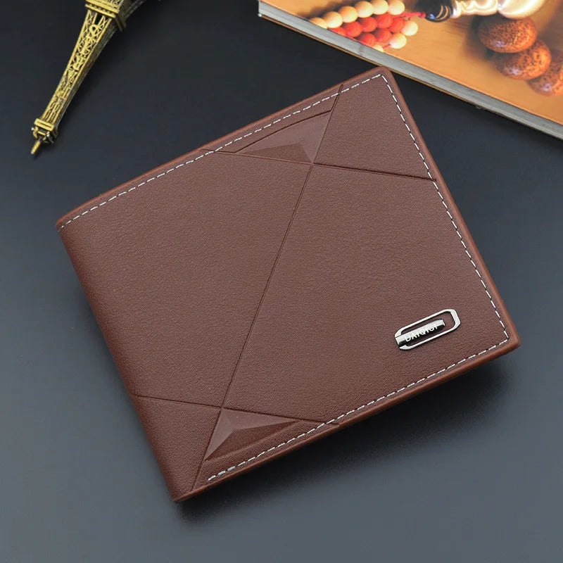 Men Short Bifold Faux Leather Wallet