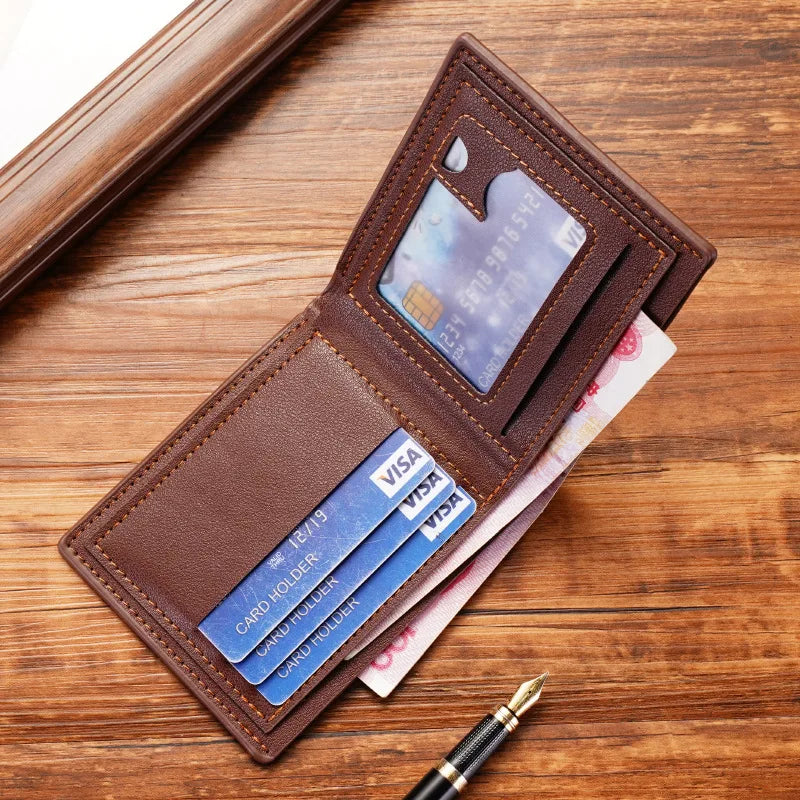 Men Short Bifold Faux Leather Wallet