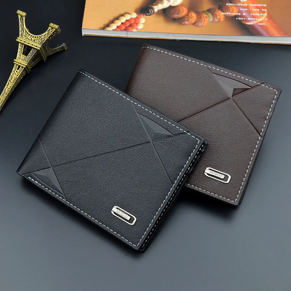 Men Short Bifold Faux Leather Wallet