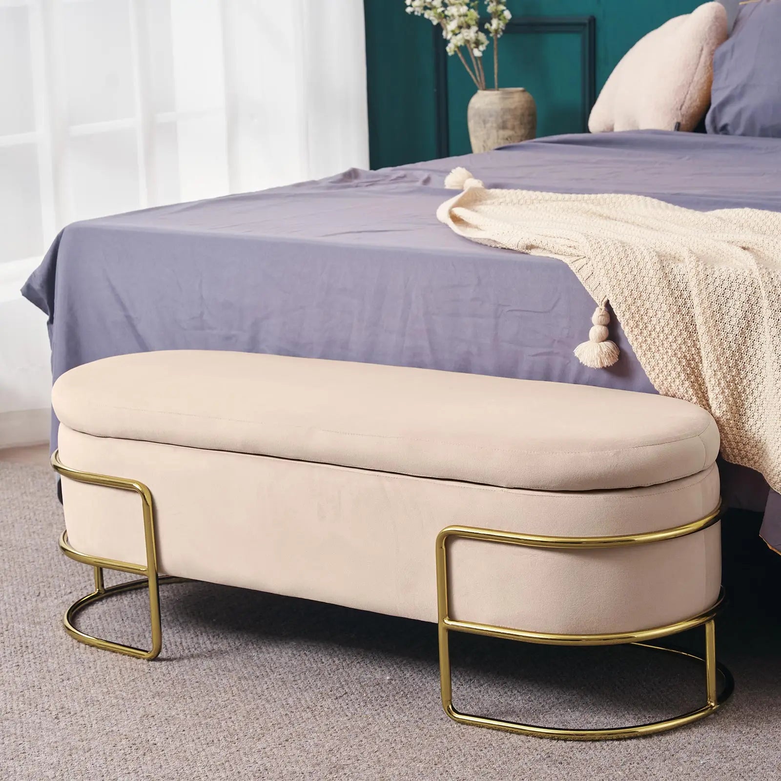 Velvet Storage Ottoman Bench