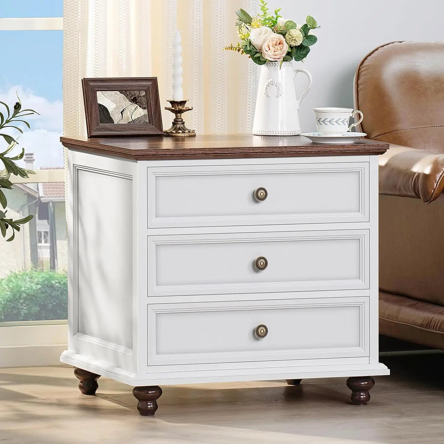 3 Piece Set Nightstand & 7 Drawers Dresser