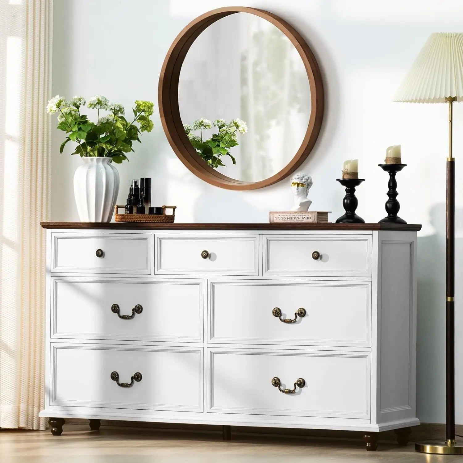 3 Piece Set Nightstand & 7 Drawers Dresser