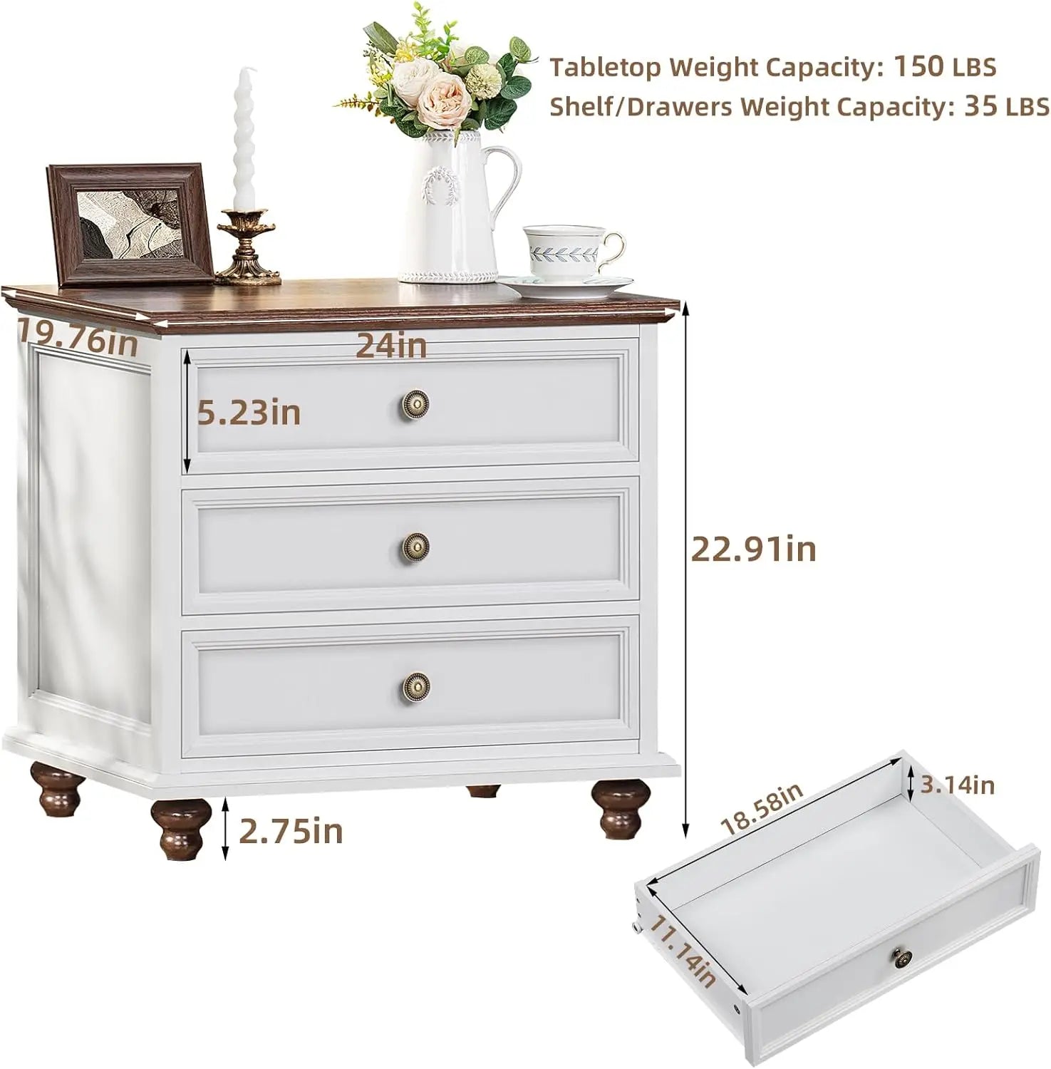 3 Piece Set Nightstand & 7 Drawers Dresser