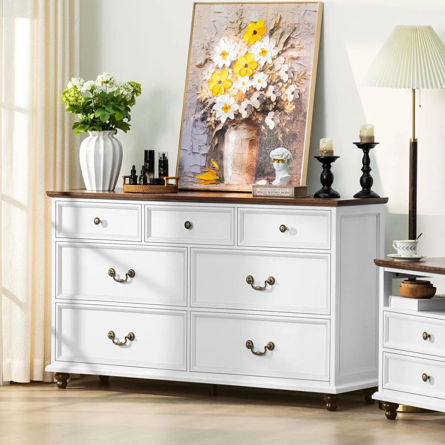 3 Piece Set Nightstand & 7 Drawers Dresser