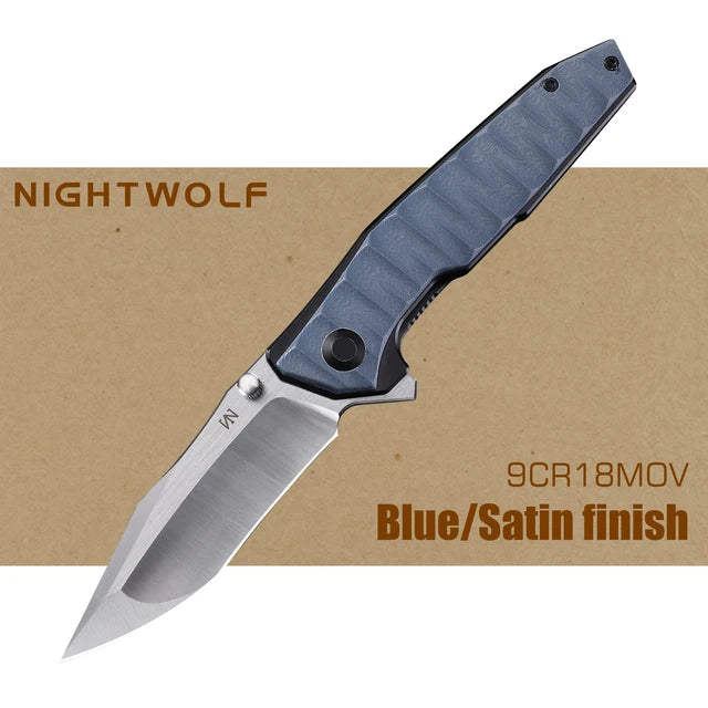 Nightwolf NWN02 Tactical Folding Knife, G10 Handle Tanto Blade Steel
