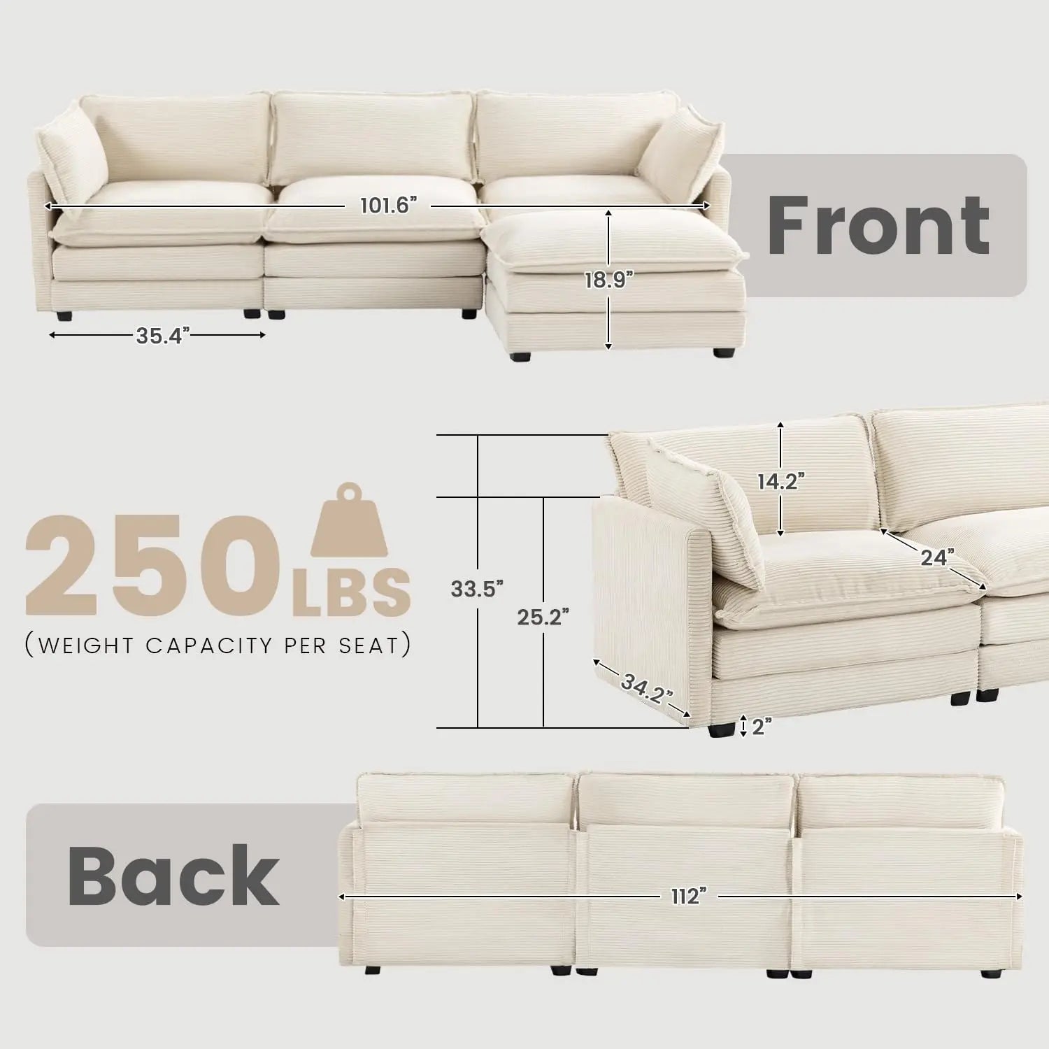 Full Modular Sectional Sofa with Movable Ottoman