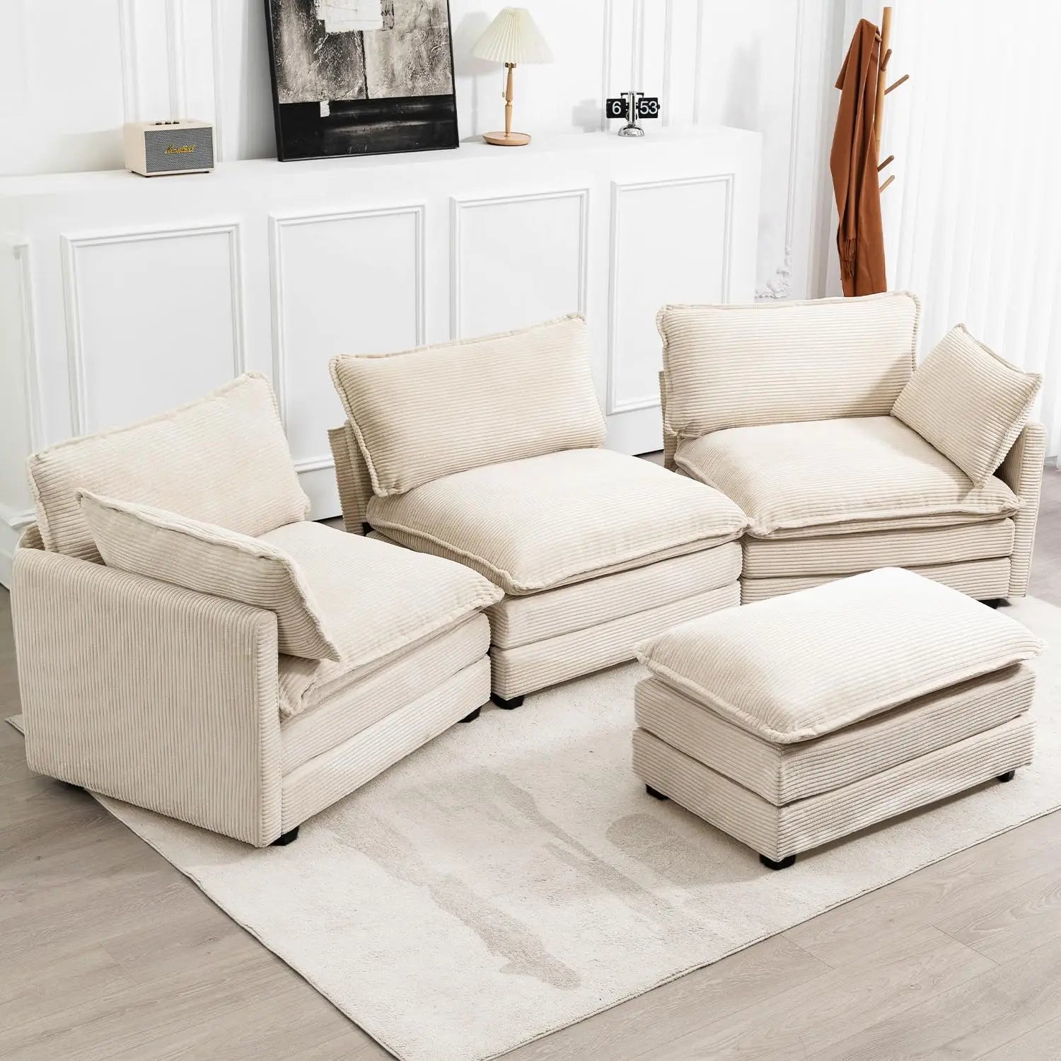 Full Modular Sectional Sofa with Movable Ottoman