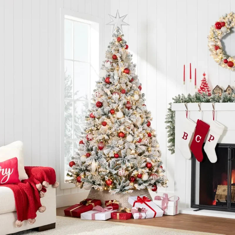 Pre-Lit Artificial Christmas Tree, 7.5Ft Snow Design