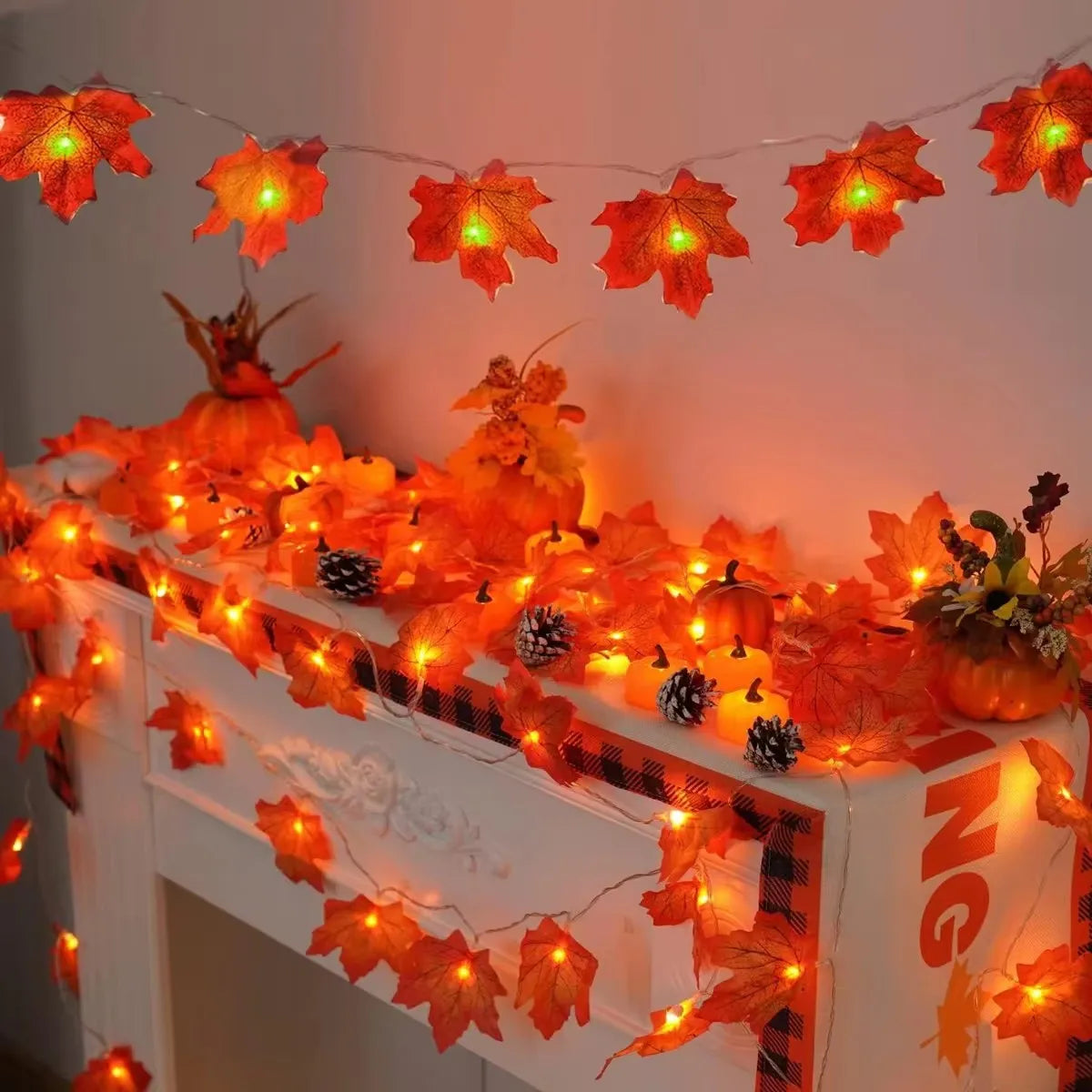 Pumpkin Maple Leaf String Lights