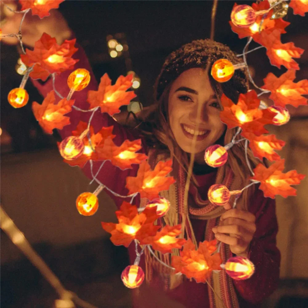 Pumpkin Maple Leaf String Lights