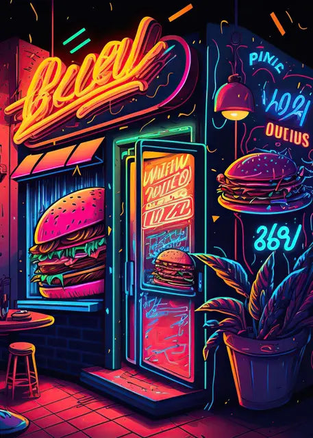 Punk Food Neon Poster Canvas