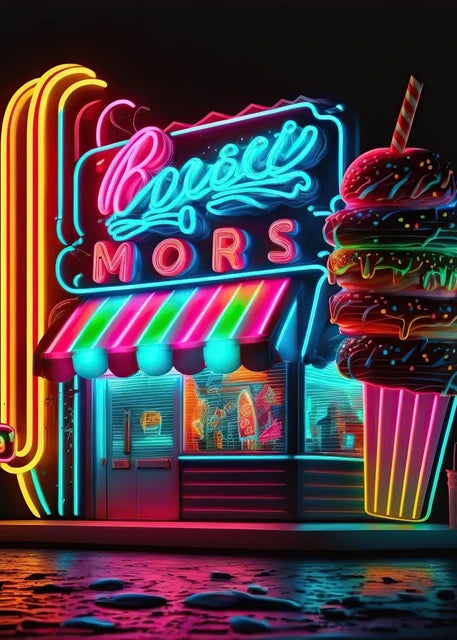 Punk Food Neon Poster Canvas