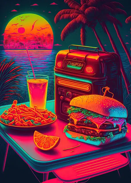 Punk Food Neon Poster Canvas