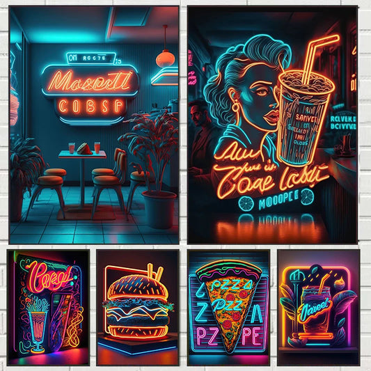 Punk Food Neon Poster Canvas