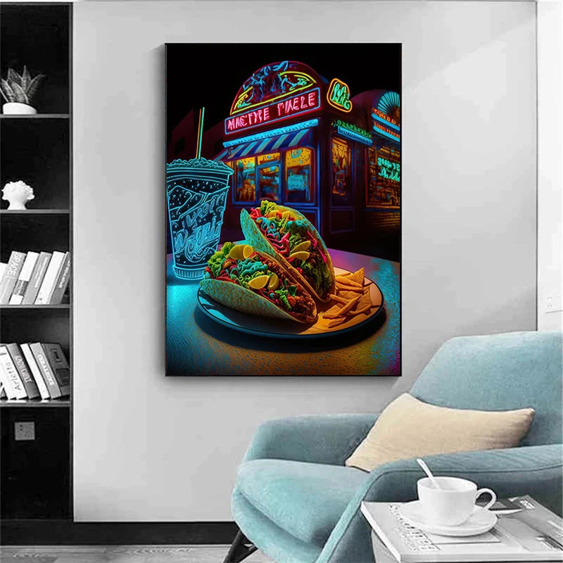 Punk Food Neon Poster Canvas