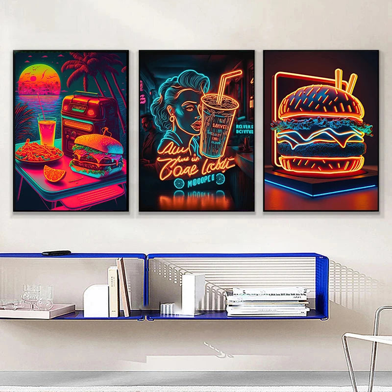 Punk Food Neon Poster Canvas