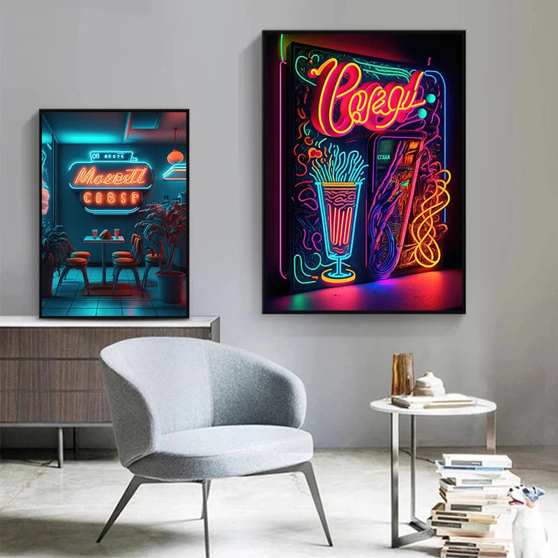 Punk Food Neon Poster Canvas