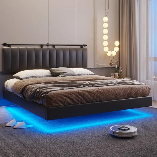 Floating Bed Frame with LED Lights