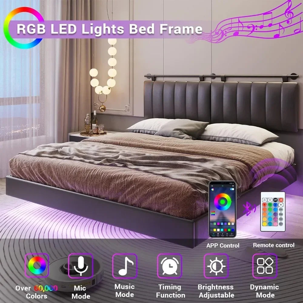 Floating Bed Frame with LED Lights