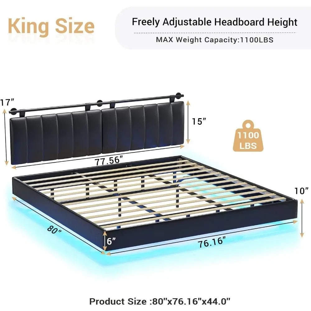 Floating Bed Frame with LED Lights