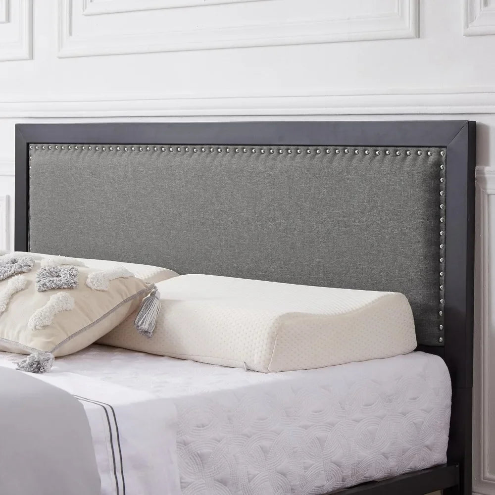 bed frame with linen headboard