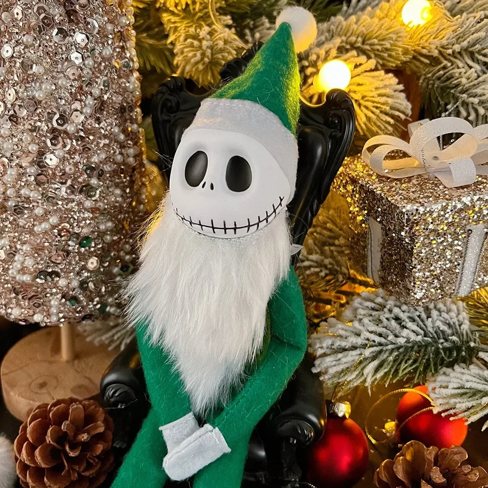 Red & Green Skull Face Christmas Elf Doll