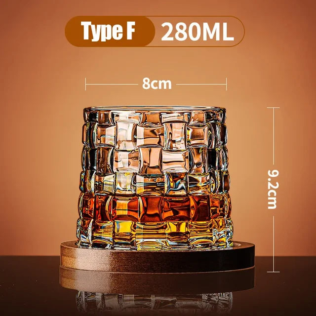 Rotating Whisky Glass Cup with Bamboo Coaster