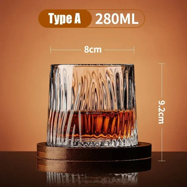 Rotating Whisky Glass Cup with Bamboo Coaster