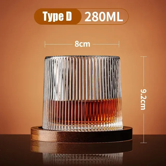 Rotating Whisky Glass Cup with Bamboo Coaster