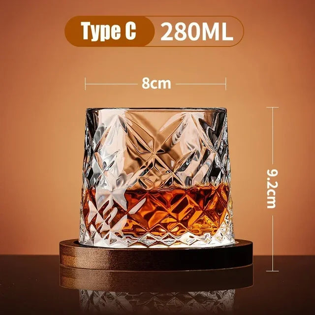 Rotating Whisky Glass Cup with Bamboo Coaster