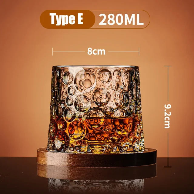 Rotating Whisky Glass Cup with Bamboo Coaster