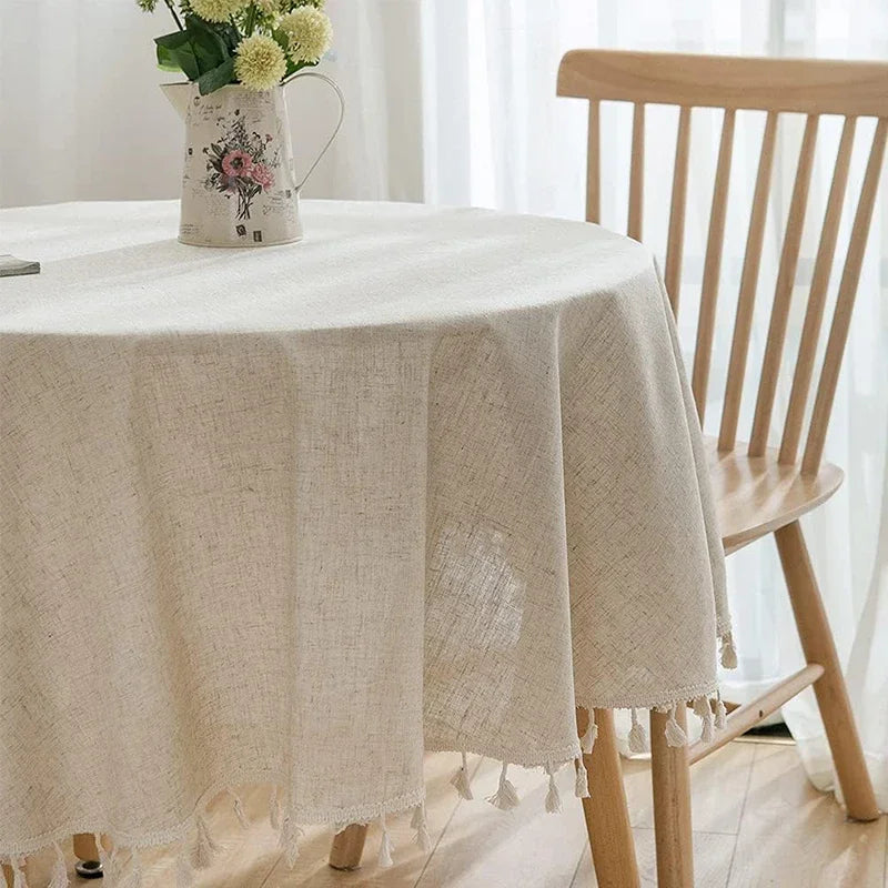 Solid Color Round Tablecloth Cotton Linen