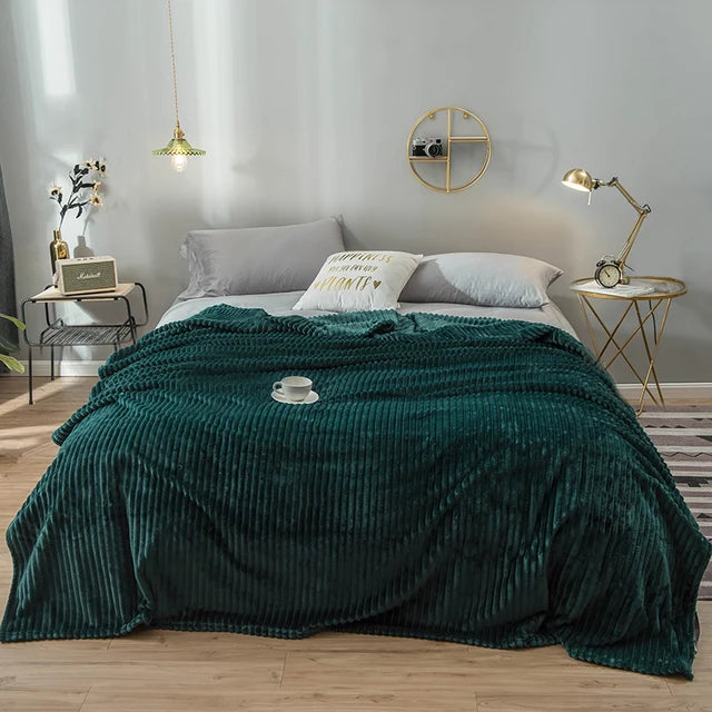 Solid Green Fleece Flannel Throw Blanket