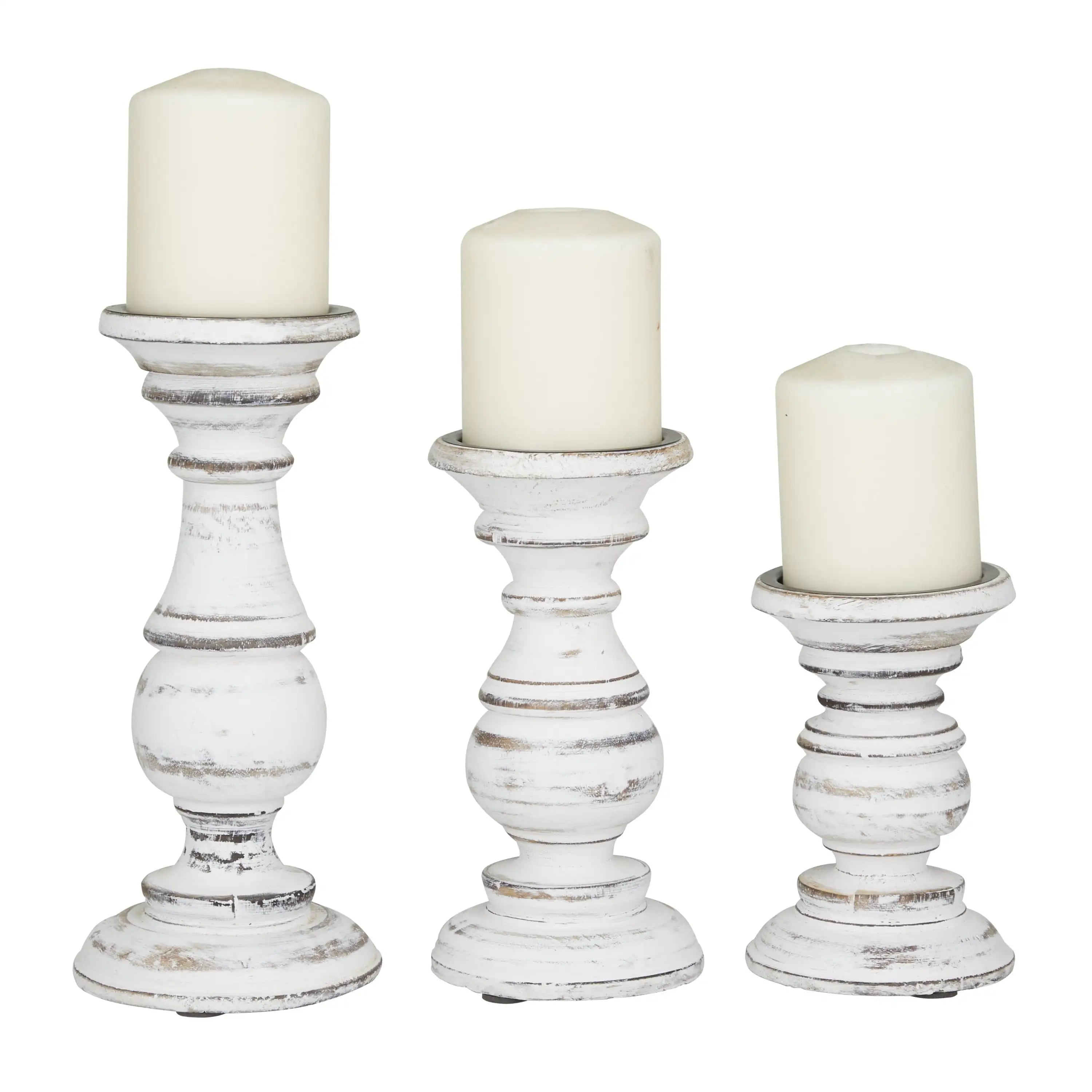 Set of 3, Traditional Wood Pillar Candle Holders