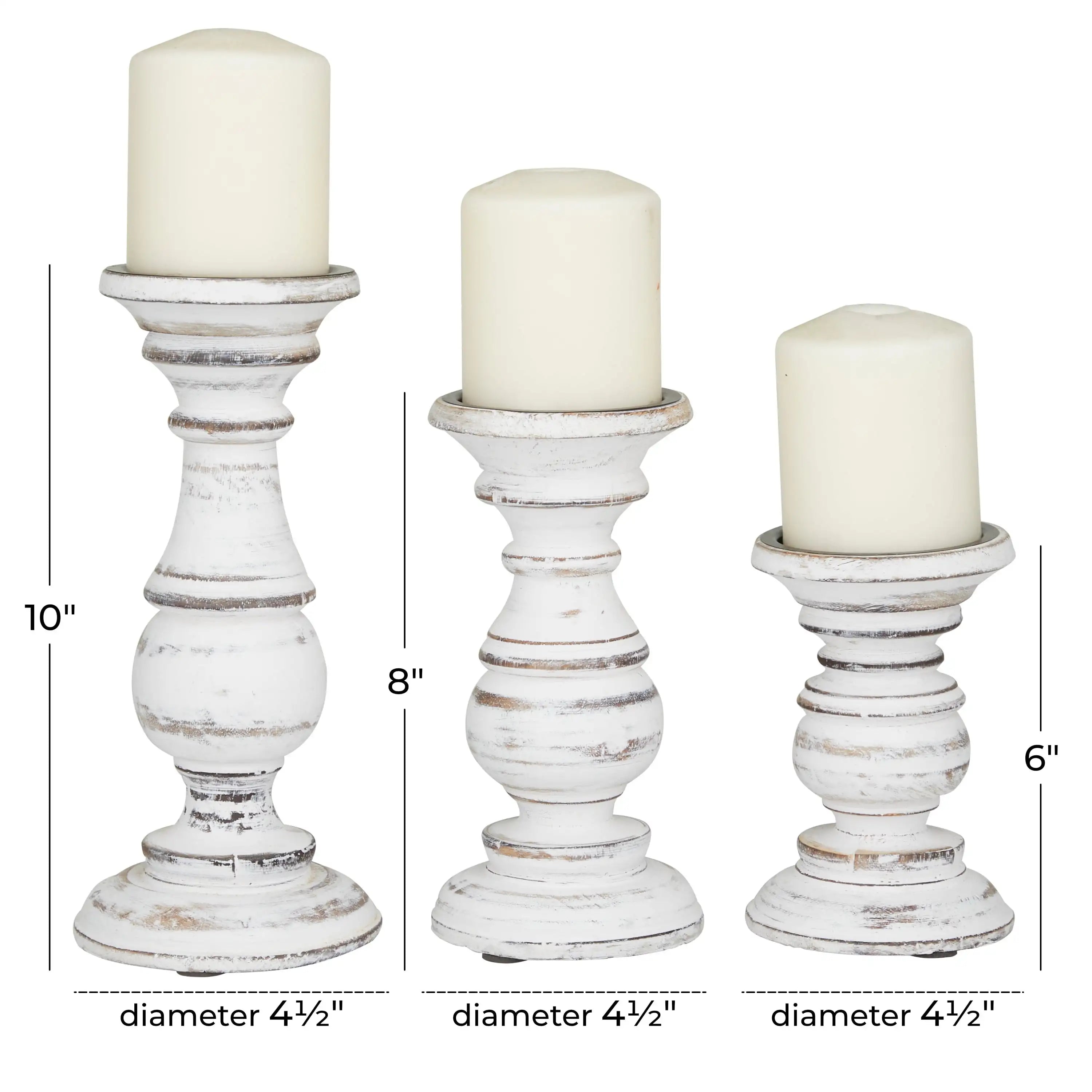 Set of 3, Traditional Wood Pillar Candle Holders