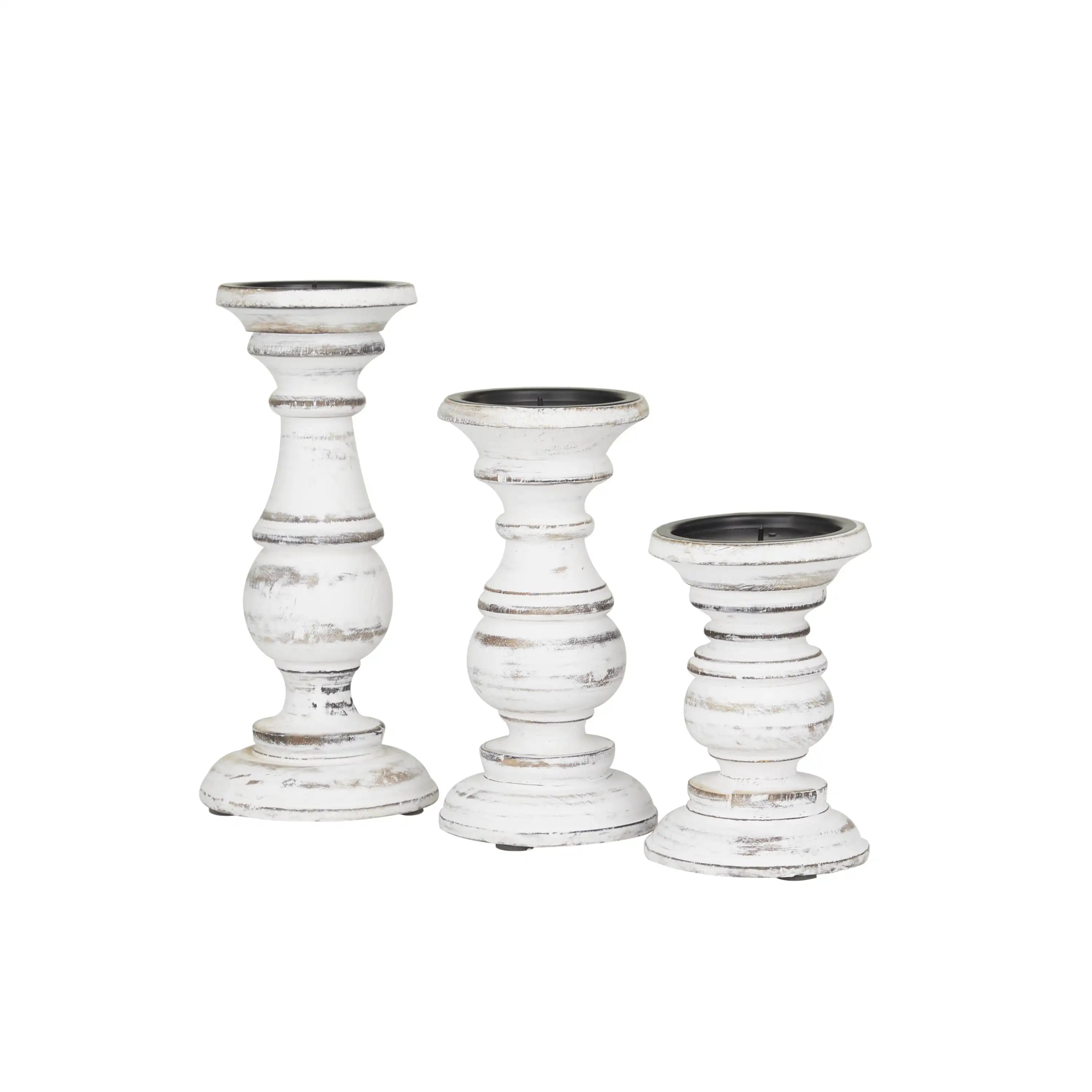 Set of 3, Traditional Wood Pillar Candle Holders