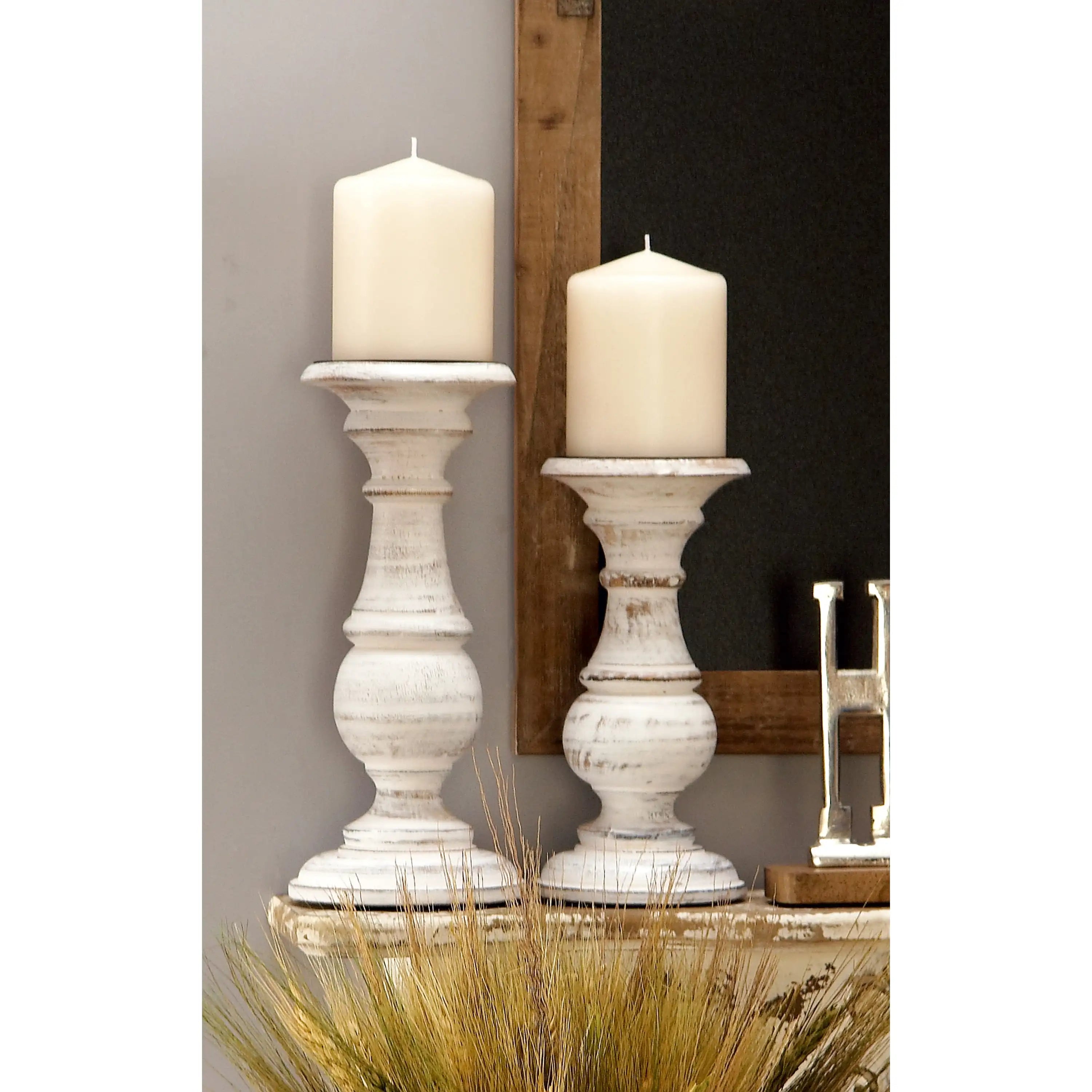 Set of 3, Traditional Wood Pillar Candle Holders