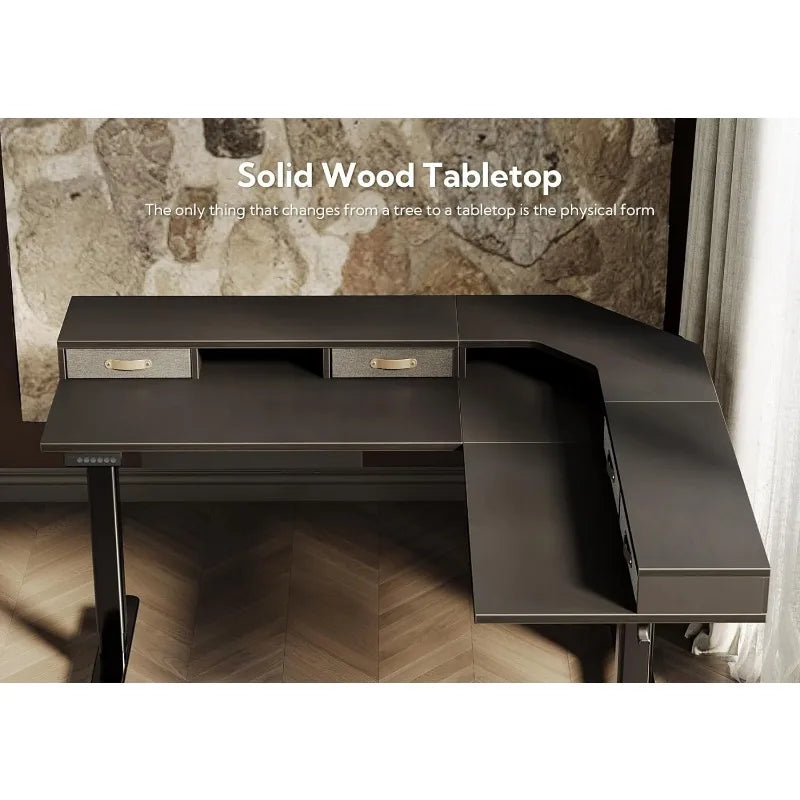 Triple Motor L Shaped Standing Desk with Drawers