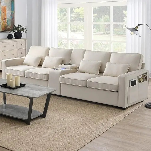 Sectional Sofa with Console 4-Seat Couch