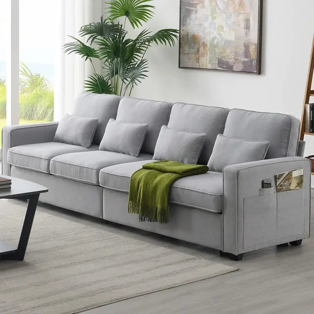 Sectional Sofa with Console 4-Seat Couch