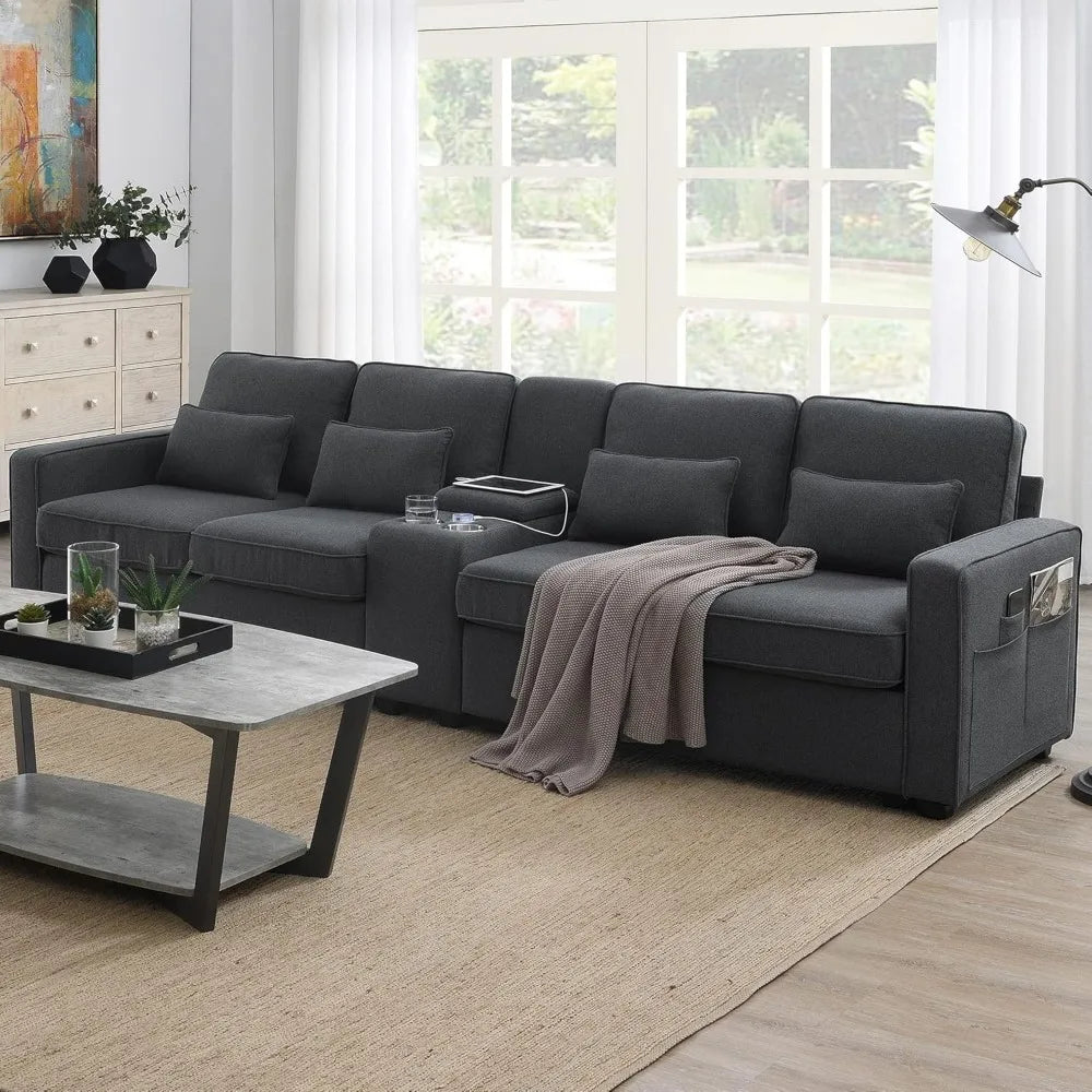 Sectional Sofa with Console 4-Seat Couch