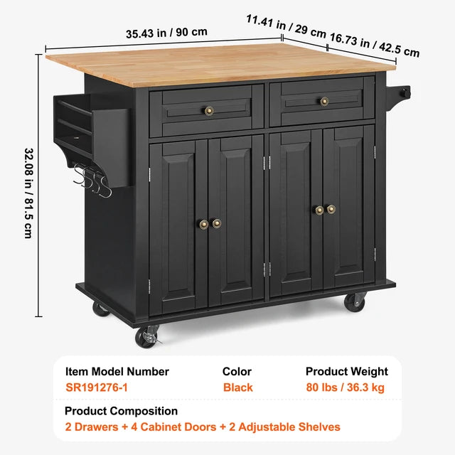 VEVOR 43 Black Kitchen Island