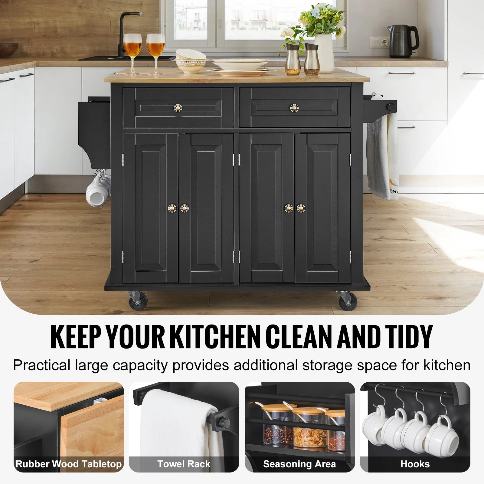 VEVOR 43 Black Kitchen Island