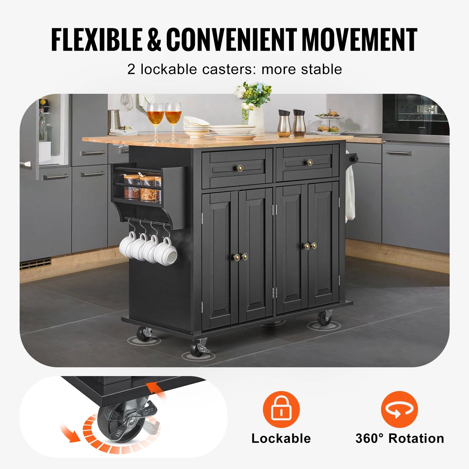 VEVOR 43 Black Kitchen Island