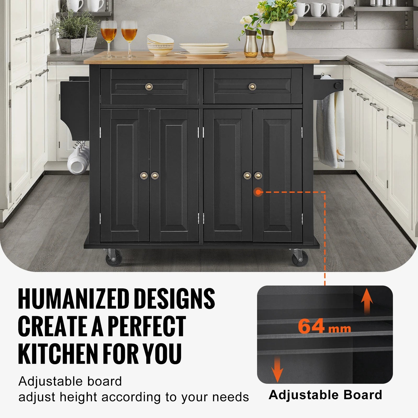 VEVOR 43 Black Kitchen Island