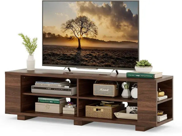 Modern entertainment center with 8 open shelves